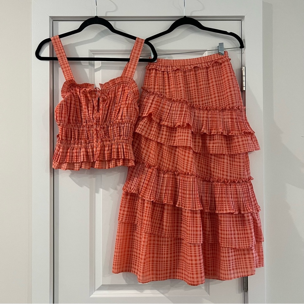 NWT Coral Gingham Crop Top & Skirt Set